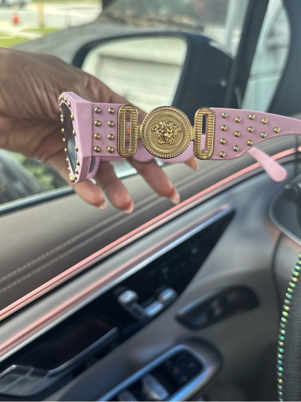 Versace Pink Sunglasses with Gold Medallion and Studs